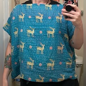 Upcycled Boho Kantha Boxy Crop Top - one size - reversible